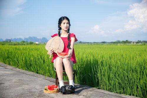 稻田吃瓜写真图片欣赏视频,田园风光中的甜蜜瞬间